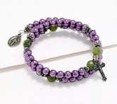 Connemara Marble Faux Pearl Coil Purple Rosary Bracelet